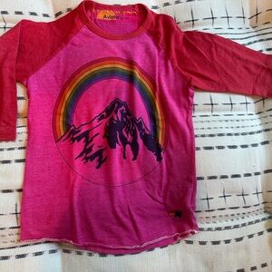 AVIATOR NATION ringer baseball t-shirt pink & red “Chasing Rainbows” kids 8